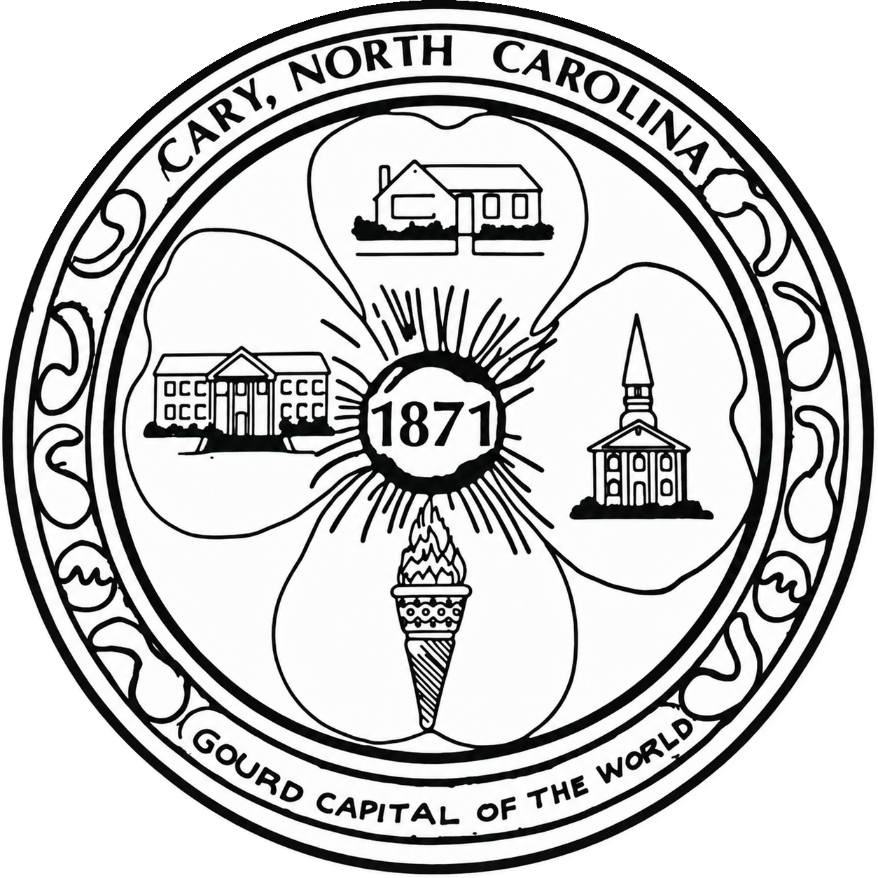 Historic Cary seal reading Gourd Capital of the World
